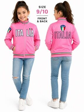 Infinity Girls Pink Italia Zip Jacket Size 9/10 Like New Track Jacket